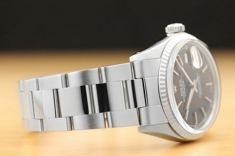 ROLEX MENS DATEJUST 16014 BLACK DIAL 18K WHITE GOLD STEEL WATCH w/ OYSTER BAND - 6