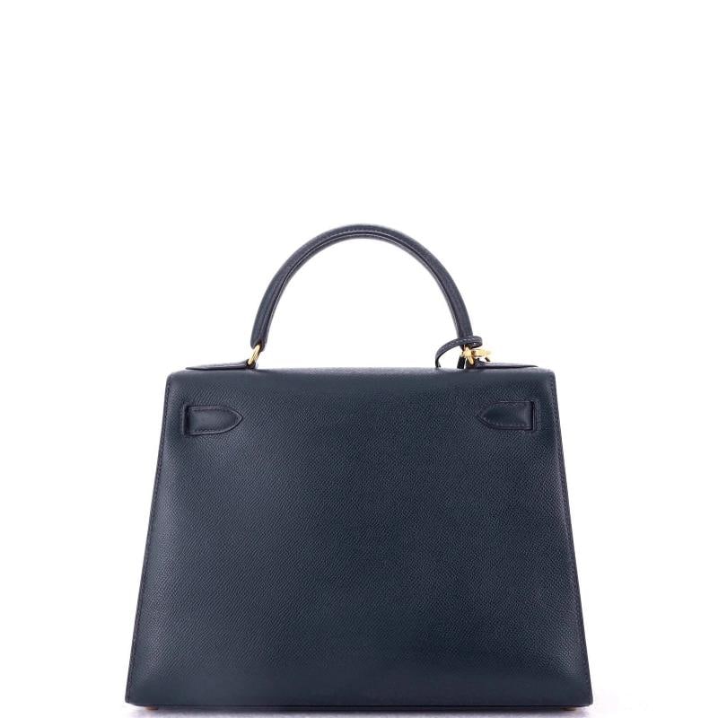Hermes Kelly Handbag Blue Courchevel with Gold Hardware 28 - 4