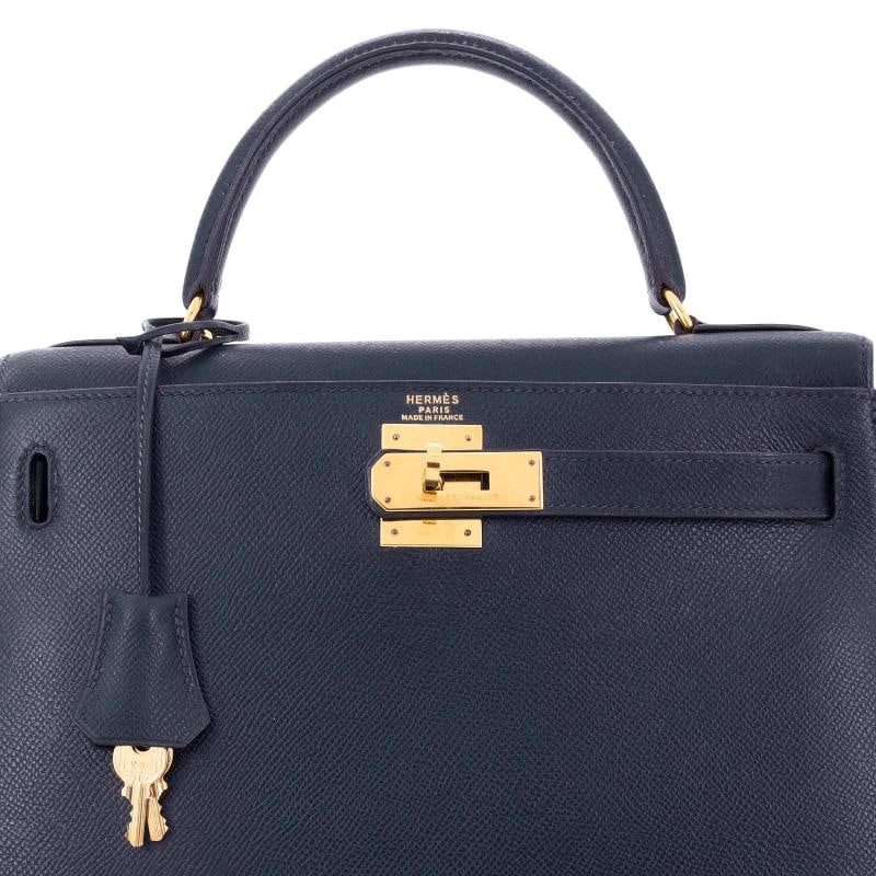 Hermes Kelly Handbag Blue Courchevel with Gold Hardware 28 - 7