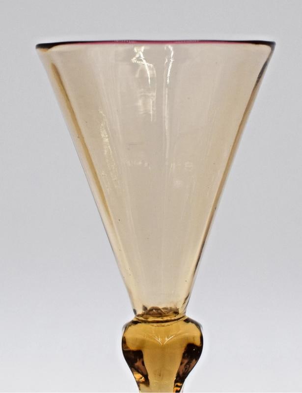 Set of 6 Venini Cordials Designed by Vittorio Zecchin, Amber w/Red Rim, C1920 - 5