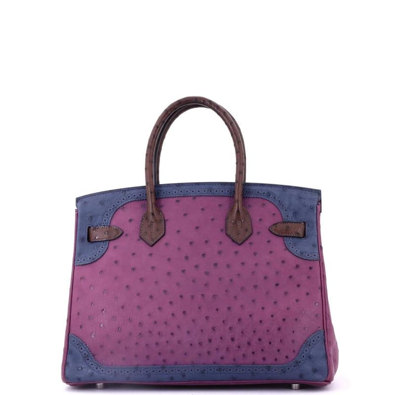 Hermes Birkin Ghillies Bag Tricolor Ostrich with Palladium Hardware 30 - 3