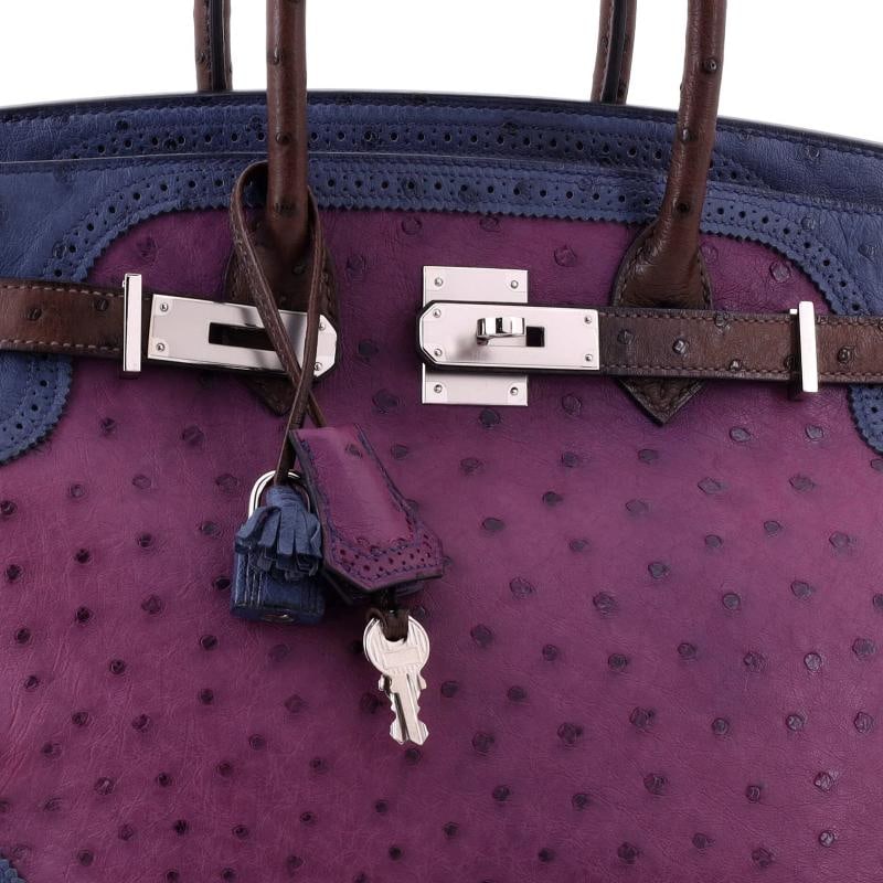 Hermes Birkin Ghillies Bag Tricolor Ostrich with Palladium Hardware 30 - 6