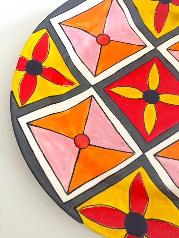 PHILLIP MABERRY RARE HAND PAINTED CONTEMPORARY ART POTTERY LARGE CERAMIC PLATTER - 4