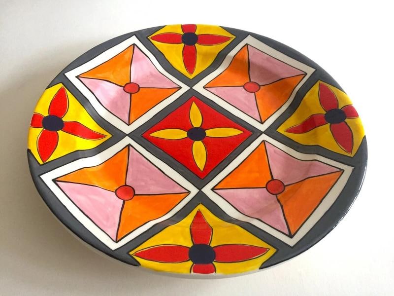 PHILLIP MABERRY RARE HAND PAINTED CONTEMPORARY ART POTTERY LARGE CERAMIC PLATTER - 8