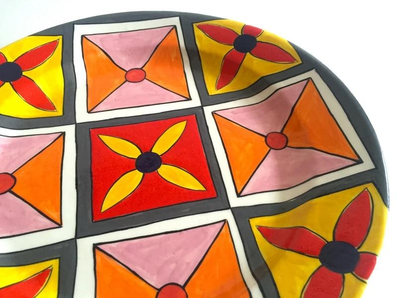 PHILLIP MABERRY RARE HAND PAINTED CONTEMPORARY ART POTTERY LARGE CERAMIC PLATTER - 9