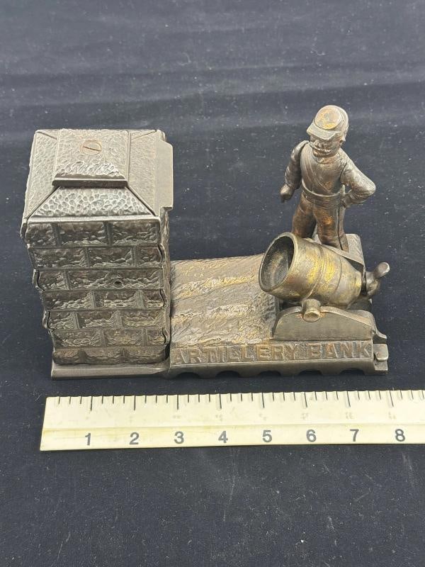 Rare Original Patented 1892 Cast Iron Mechanical Artillery Bank Soldier Canon - 10
