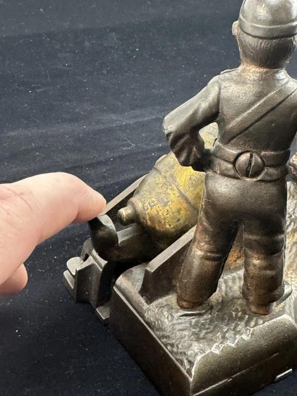 Rare Original Patented 1892 Cast Iron Mechanical Artillery Bank Soldier Canon - 5