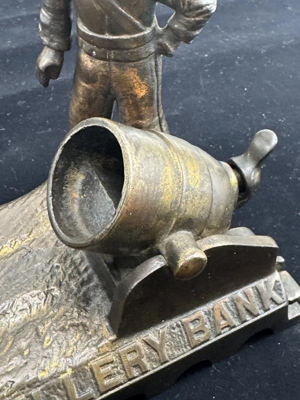 Rare Original Patented 1892 Cast Iron Mechanical Artillery Bank Soldier Canon - 6