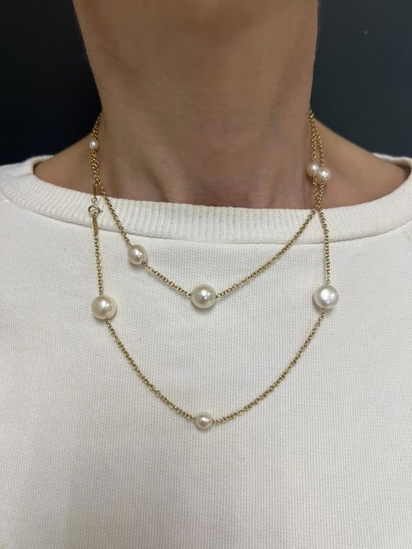 TIFFANY & CO. ELSA PERETTI 18k Yellow Gold & Pearl Sautoir Necklace Vintage 1980: Condition: Pre-owned - Good: This item has been gently used but is in good condition. It might have a few signs of wear, like light scratches or tarnishing. All imperfections should be shown and
