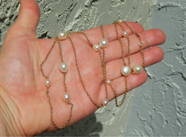 TIFFANY & CO. ELSA PERETTI 18k Yellow Gold & Pearl Sautoir Necklace Vintage 1980 - 8