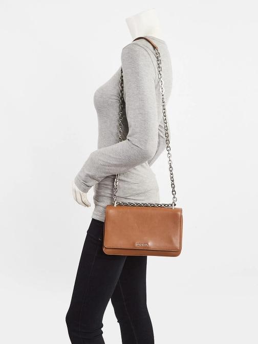 Prada Cognac City Calfskin Leather Chain Shoulder Bag 1BD009 - 2