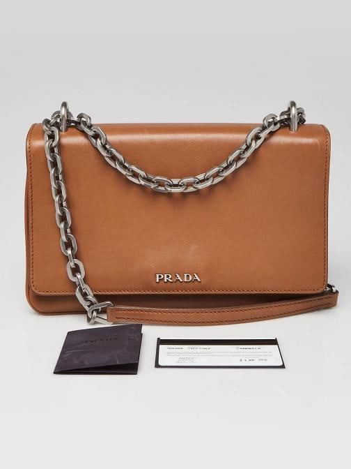 Prada Cognac City Calfskin Leather Chain Shoulder Bag 1BD009 - 9