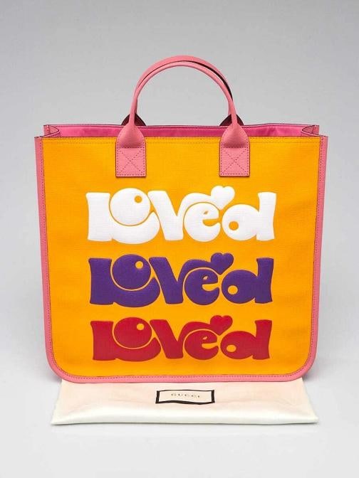 Gucci Pink/Yellow Coated Canvas Rainbow "Loved" Children's Tote Bag - 12