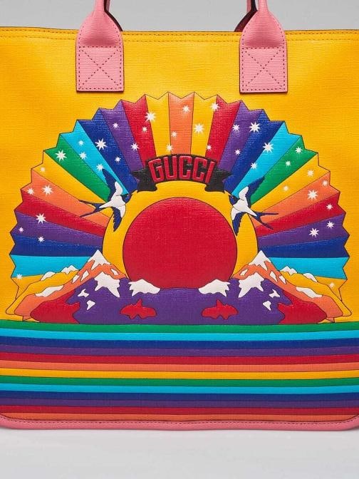 Gucci Pink/Yellow Coated Canvas Rainbow "Loved" Children's Tote Bag - 6