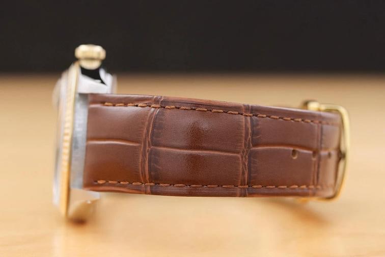 ROLEX DATEJUST 16013 18K GOLD STEEL ICE BLUE DIAL WATCH w/ BROWN LEATHER STRAP - 5