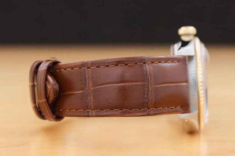 ROLEX DATEJUST 16013 18K GOLD STEEL ICE BLUE DIAL WATCH w/ BROWN LEATHER STRAP - 8