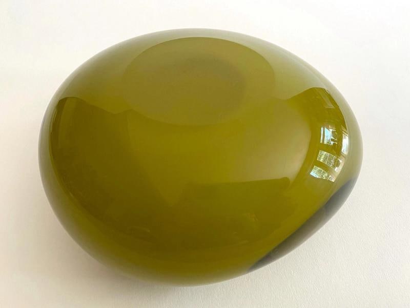 MODERNIST BARBINI MURANO ART GLASS OLIVE GREEN GOLD LEAF SOMMERSO HEART BOWL - 12