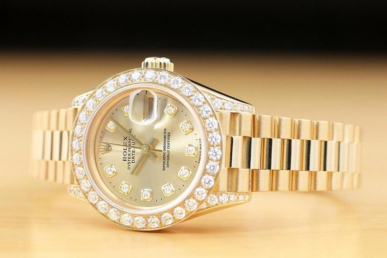 ROLEX LADIES PRESIDENT 69178 18K GOLD FACTORY DIAL 1.1 CT DIAMOND BEZEL WATCH - 2
