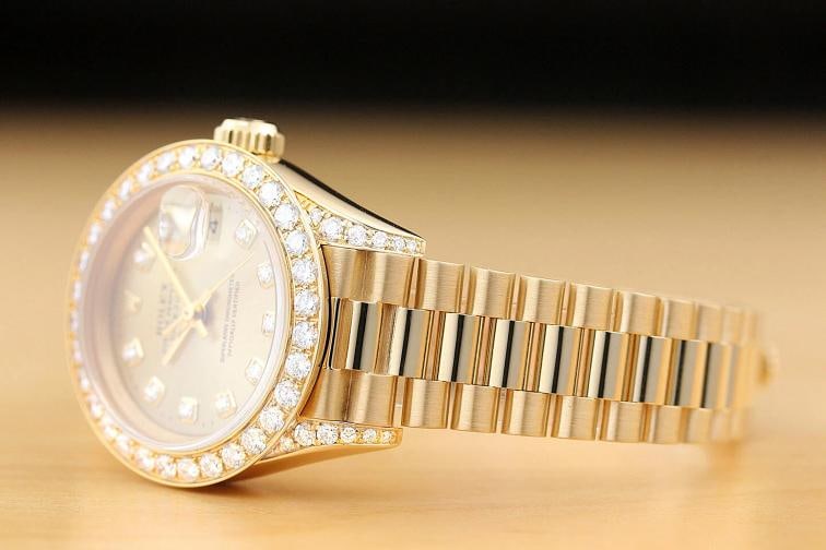 ROLEX LADIES PRESIDENT 69178 18K GOLD FACTORY DIAL 1.1 CT DIAMOND BEZEL WATCH - 4