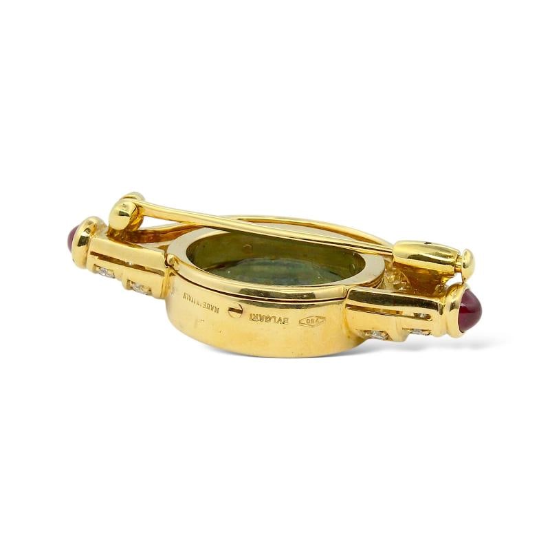 BVLGARI ITALY 18K YG, Cabochon Ruby, Diamond & Ancient Roman Monete Coin Brooch - 3