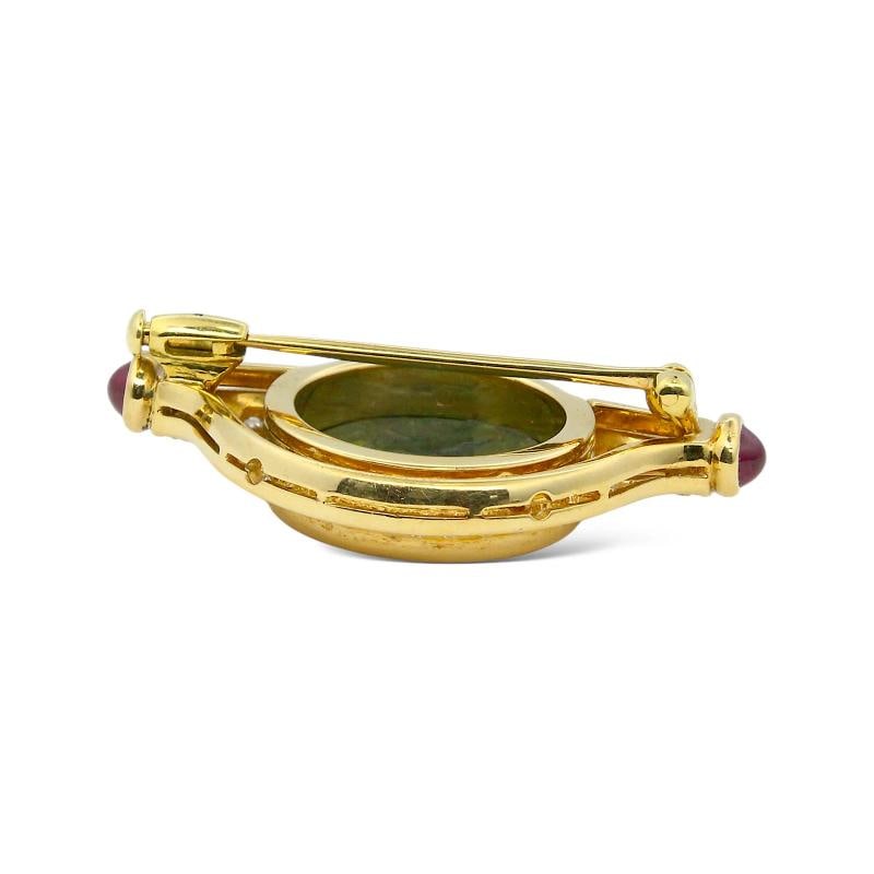 BVLGARI ITALY 18K YG, Cabochon Ruby, Diamond & Ancient Roman Monete Coin Brooch - 4