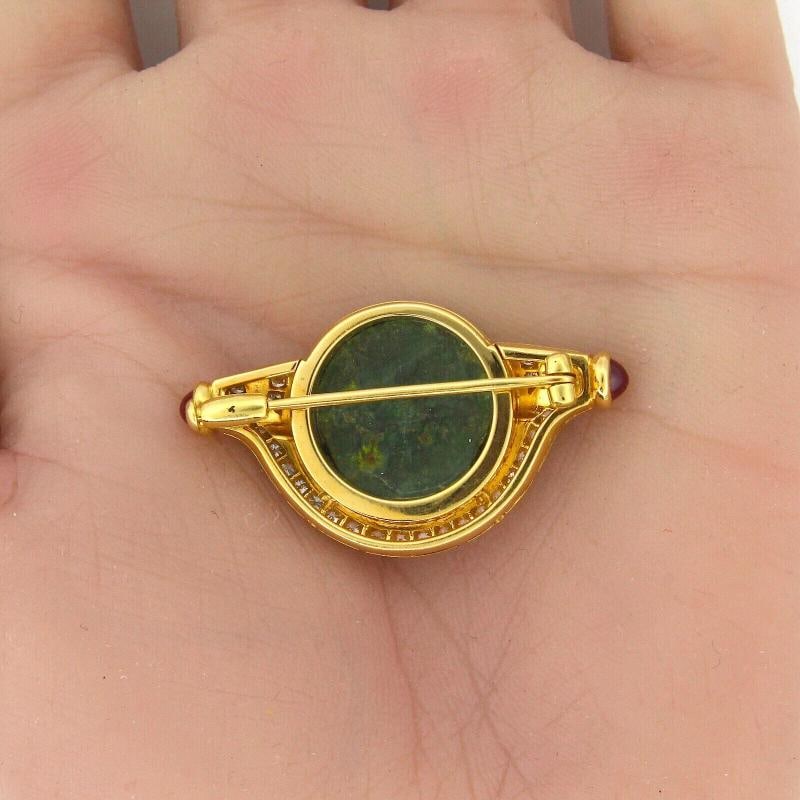 BVLGARI ITALY 18K YG, Cabochon Ruby, Diamond & Ancient Roman Monete Coin Brooch - 6
