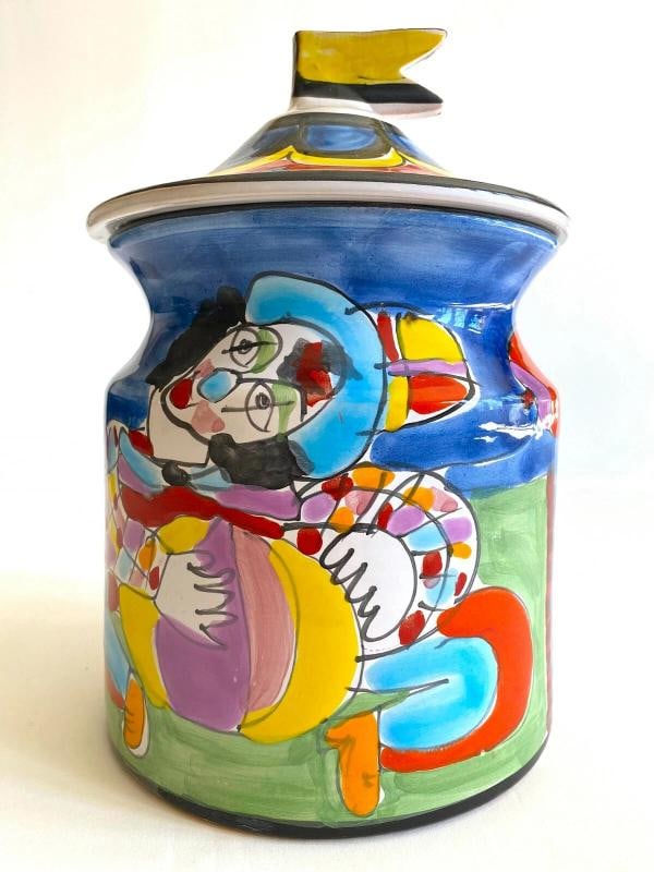 1980'S PICASSO STYLE ITALIAN ART POTTERY HAND PAINTED LARGE COOKIE JAR CANISTER (1 of 12)