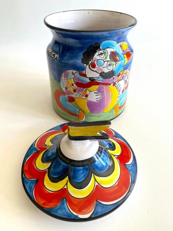 1980'S PICASSO STYLE ITALIAN ART POTTERY HAND PAINTED LARGE COOKIE JAR CANISTER - 5
