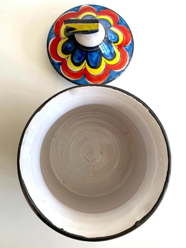 1980'S PICASSO STYLE ITALIAN ART POTTERY HAND PAINTED LARGE COOKIE JAR CANISTER - 9