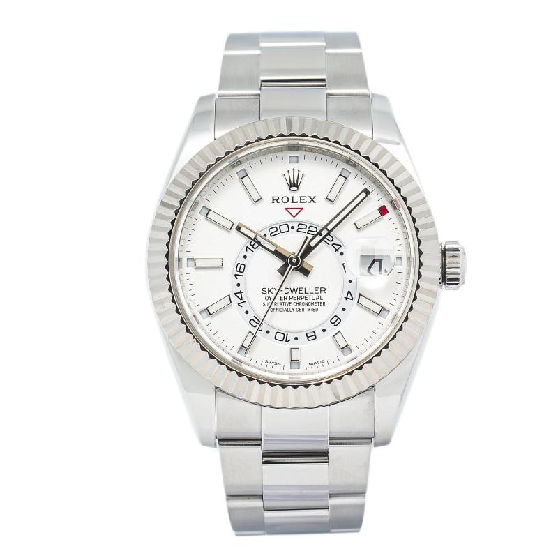 Rolex Sky-Dweller 326934 MINT 2020 Card SS Oyster White Dial Auto Watch 42mm: Case Size 41mm Wrist Fit 7 inches Box no Papers yes (2020) Condition - Used - Like New Full Specifications Brand Rolex Model Sky-Dweller Customized No Serial # 190xxxxx Gender Men Band Material