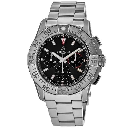 Breitling Super Avenger 46 Chronograph Black Men's Watch: Case Case Material Titanium Case Description Brushed Titanium Case Finish Brushed Case Shape Round Case Diameter 46.00mm Case Thickness 15.20mm Case Back Transparent - See-Through Case Back Bezel Unid