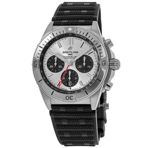Breitling Chronomat B01 42 Silver Chronograph Men's Watch: Case Case Material Stainless Steel Case Description Brushed Stainless Steel Case Finish Brushed Case Shape Round Case Diameter 42.00mm Case Thickness 15.10mm Case Back Transparent - See-Through Case B