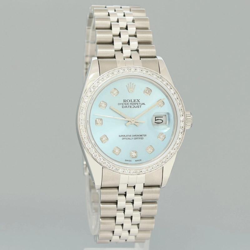 DIAMOND Bezel Rolex DateJust 36mm Glacier Blue Diamond 16030 Steel Watch Box - 4
