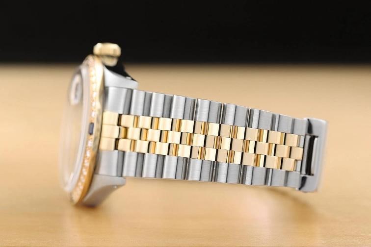 ROLEX MENS DATEJUST 16013 BLUE ROMAN DIAL SAPPHIRE DIAMOND 18K GOLD STEEL WATCH - 5