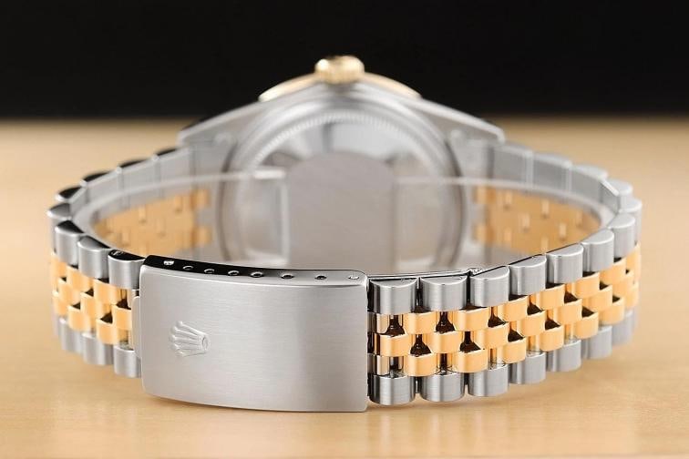 ROLEX MENS DATEJUST 16013 BLUE ROMAN DIAL SAPPHIRE DIAMOND 18K GOLD STEEL WATCH - 6