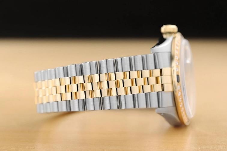 ROLEX MENS DATEJUST 16013 BLUE ROMAN DIAL SAPPHIRE DIAMOND 18K GOLD STEEL WATCH - 8