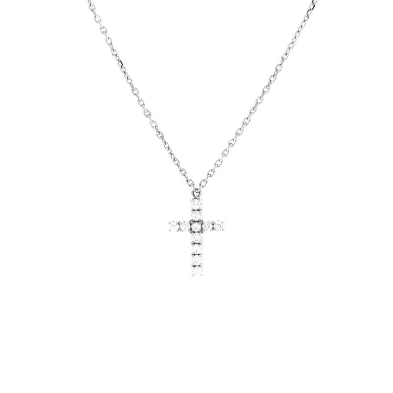 Cartier Cross Pendant Necklace 18K White Gold with Diamonds: Measurements: Length: 15.0 - 16.25 ", Pendant Length: 13.15 mm, Pendant Width: 8.20 mm . Condition: Pre-owned - Good,Brand: Cartier,Main Stone: Diamond,Metal: 18K White Gold,Metal Purity: 18K,Style: