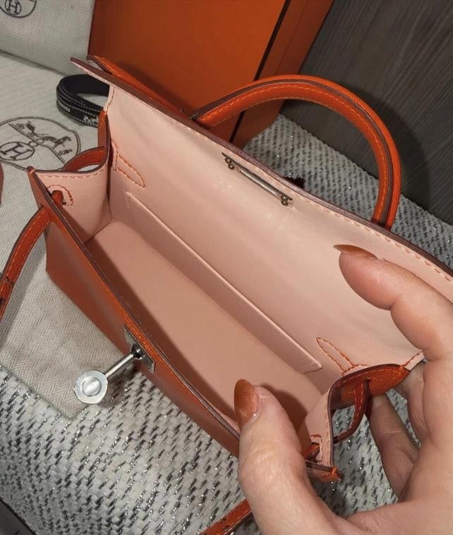 Unworn Hermes Mini Kelly 20 Verso Feu Orange Chevre Mysore Palladium Y Stamp - 13