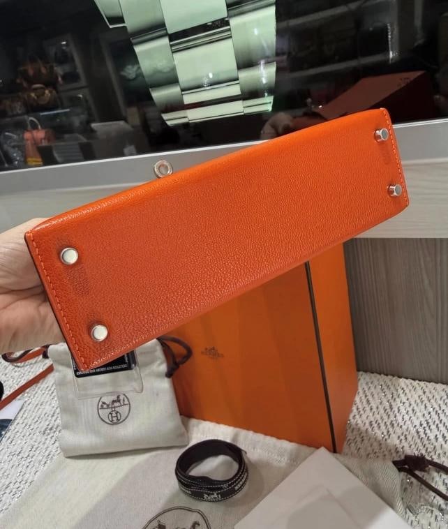 Unworn Hermes Mini Kelly 20 Verso Feu Orange Chevre Mysore Palladium Y Stamp - 6