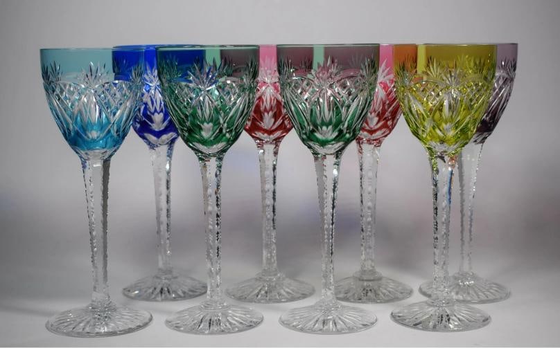 8 Cristallerie de Lorraine cut to clear Wine Glasses signed - 2