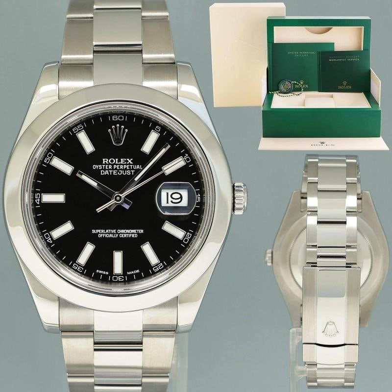 2014 MINT Rolex DateJust II 116300 Black Stick Oyster Steel 41mm Watch Box: Brand Rolex (Guaranteed Authentic) Model DateJust II Reference Number 116300 Serial Number Random Serial Gender Men's Metal Stainless Steel Case Size 41.00mm Wrist Size This watch will currently comfo