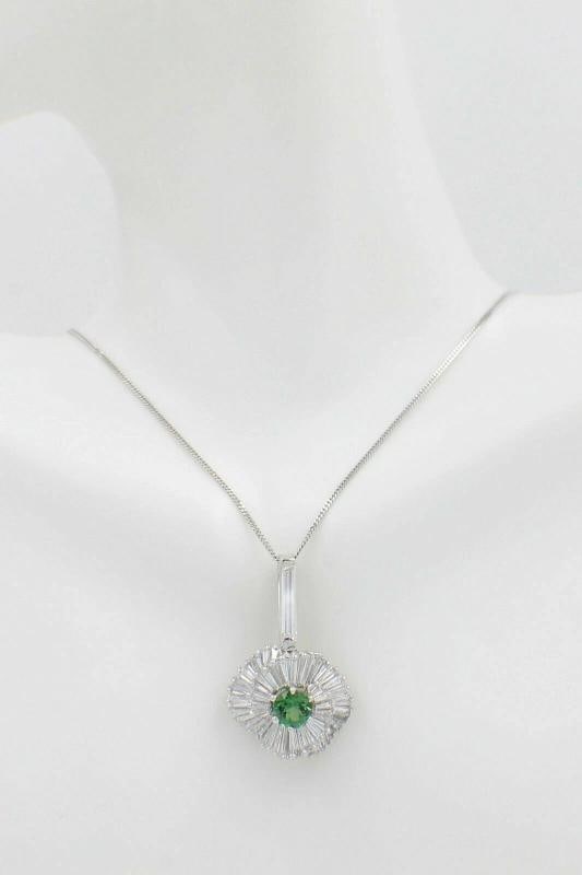 Green Tourmaline & Baguette Diamond Ballerina Pendant in Platinum $20K - 2