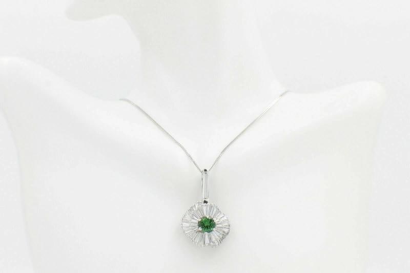 Green Tourmaline & Baguette Diamond Ballerina Pendant in Platinum $20K - 3