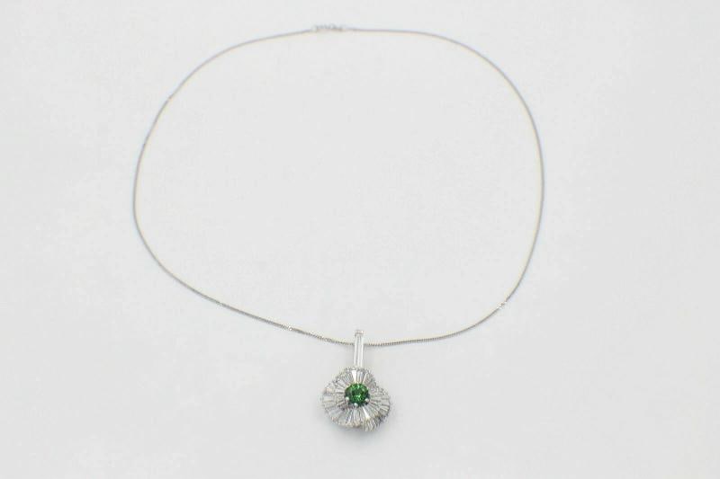 Green Tourmaline & Baguette Diamond Ballerina Pendant in Platinum $20K - 4