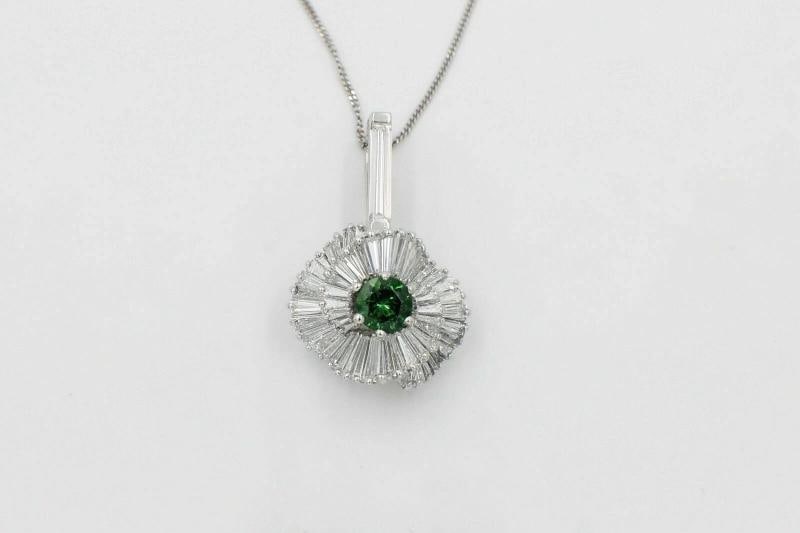 Green Tourmaline & Baguette Diamond Ballerina Pendant in Platinum $20K - 8