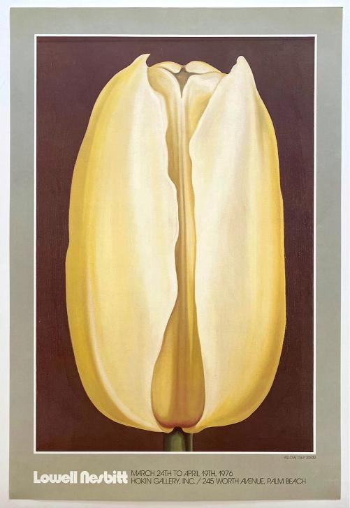 LOWELL NESBITT 1976 LITHOGRAPH PRINT "YELLOW TULIP" MODERNIST EXHIBITION POSTER: Condition: Used,Size: Large,Artist: Lowell Nesbitt,Style: Mid-Century Modern, Modernism, Contemporary, Realism,Item Height: 35 1/2",Item Width: 24",Material: Paper,Theme: Art, Exhibitions, Floral,Type