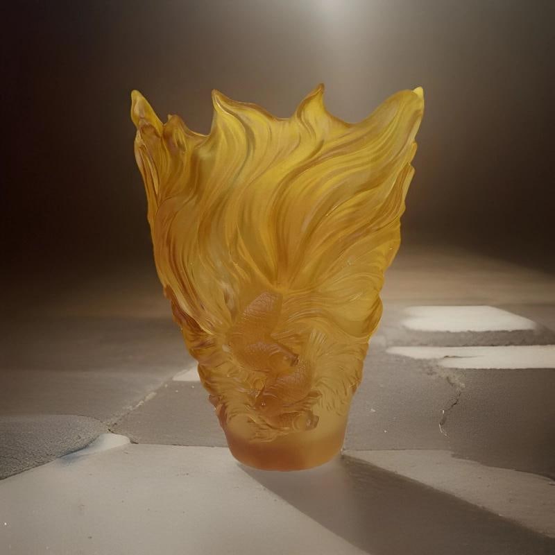 Nancy Daum Style Fish Crystal Amber Vase Heavy Art Glass H9" Maker Unknown: Condition: Used: An item that has been used previously. The item may have some signs of cosmetic wear, but is fully operational and functions as intended. This item may be a floor model or store