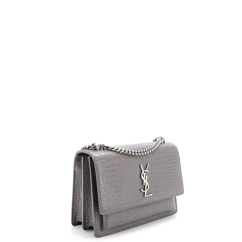 Saint Laurent Sunset Crossbody Bag Crocodile Embossed Leather Medium - 2