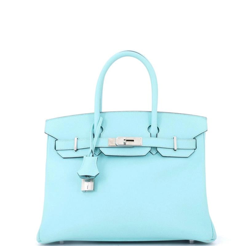 Hermes Birkin Handbag Blue Epsom with Palladium Hardware 30: Accessories: Clochette, Lock, Keys Measurements: Handle Drop None", Height 9", Width 11.5", Depth 6", Strap Drop None". Condition: Pre-owned - Good,Brand: Hermes,Exterior Material: Leather,Style: Top