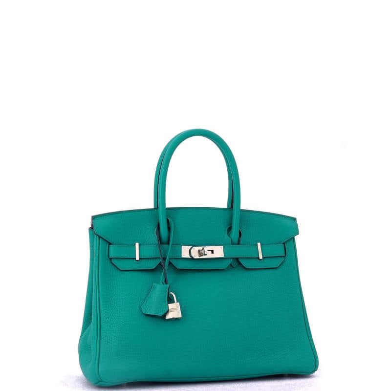 Hermes Birkin Handbag Blue Clemence with Palladium Hardware 30 - 2